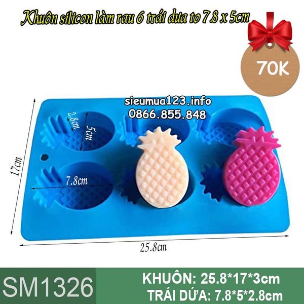 Khuôn silicon làm rau câu 6 trái dứa to 7,8 x 5cm ( SM1326 )