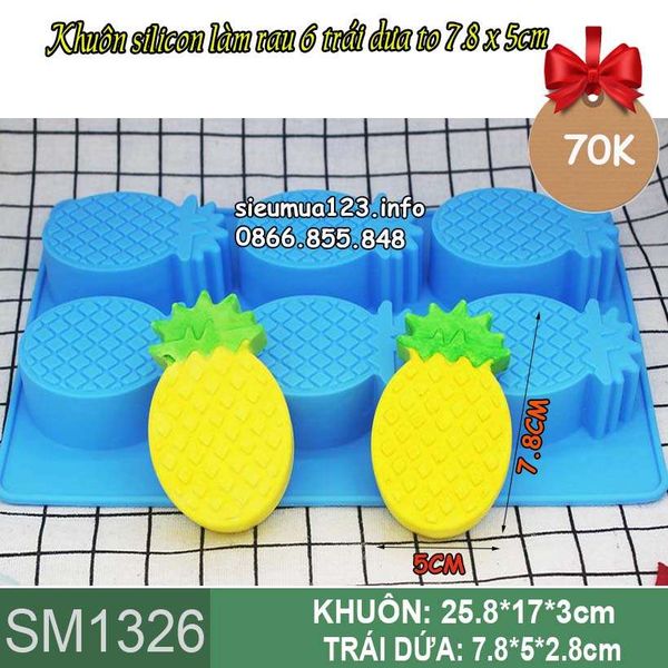 Khuôn silicon làm rau câu 6 trái dứa to 7,8 x 5cm ( SM1326 )
