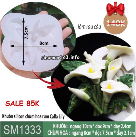 Khuôn silicon chùm hoa rum Calla Lily 8cm ( SM1333 )