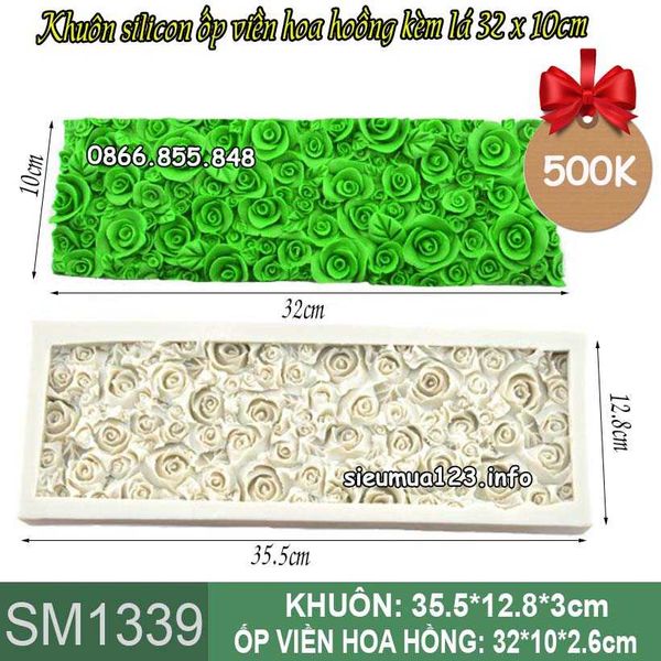 Khuôn silicon làm rau câu ốp viền hoa hồng có lá 32cm*10cm ( SM1339 )