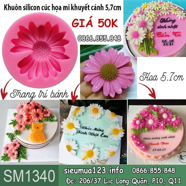 Khuôn silicon làm rau câu hoa cúc họa mi khuyết cánh 5,7cm ( SM1340 )
