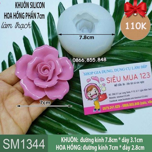 Khuôn silicon hoa hồng phấn 7cm làm rau câu ( SM1344 )