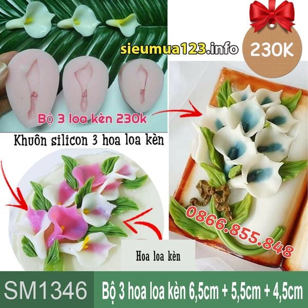 Khuôn silicon làm rau câu bộ 3 hoa loa kèn lớn nhỏ ( SM1346 )