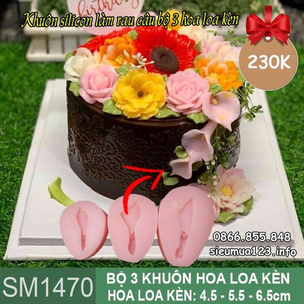 Khuôn silicon làm rau câu bộ 3 hoa loa kèn lớn nhỏ ( SM1346 )