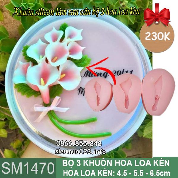 Khuôn silicon làm rau câu bộ 3 hoa loa kèn lớn nhỏ ( SM1346 )