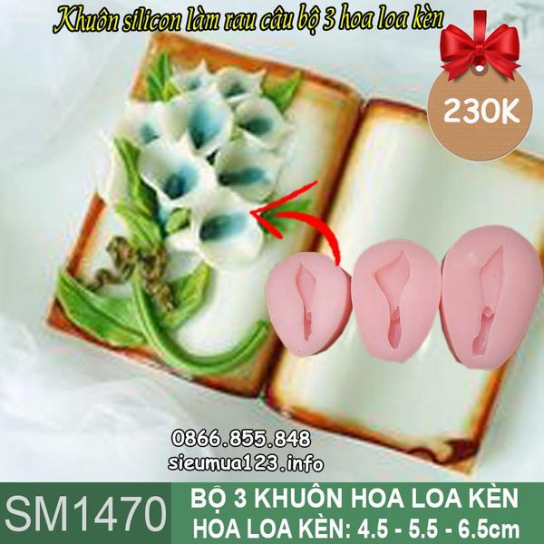 Khuôn silicon làm rau câu bộ 3 hoa loa kèn lớn nhỏ ( SM1346 )