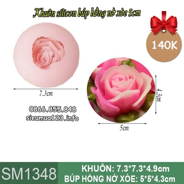 Khuôn silicon làm rau câu búp hoa hồng nở xòe 5cm ( SM1348 )