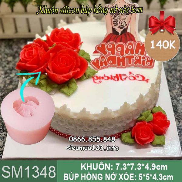 Khuôn silicon làm rau câu búp hoa hồng nở xòe 5cm ( SM1348 )