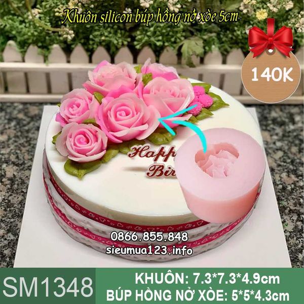 Khuôn silicon làm rau câu búp hoa hồng nở xòe 5cm ( SM1348 )