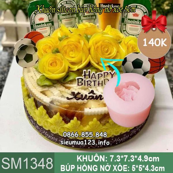 Khuôn silicon làm rau câu búp hoa hồng nở xòe 5cm ( SM1348 )