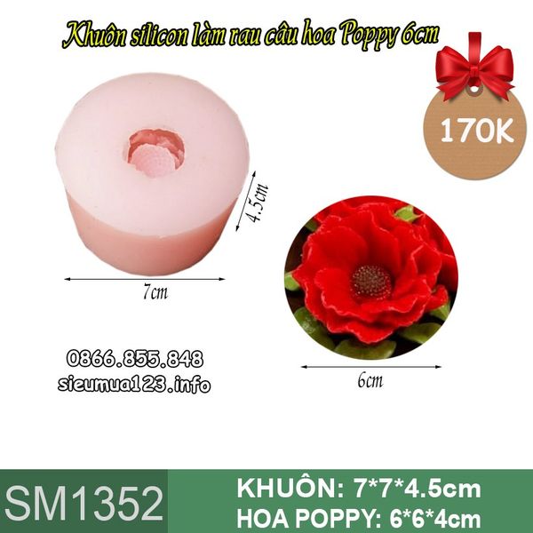 Khuôn silicon làm rau câu hoa Poppy 6cm ( SM1352 )