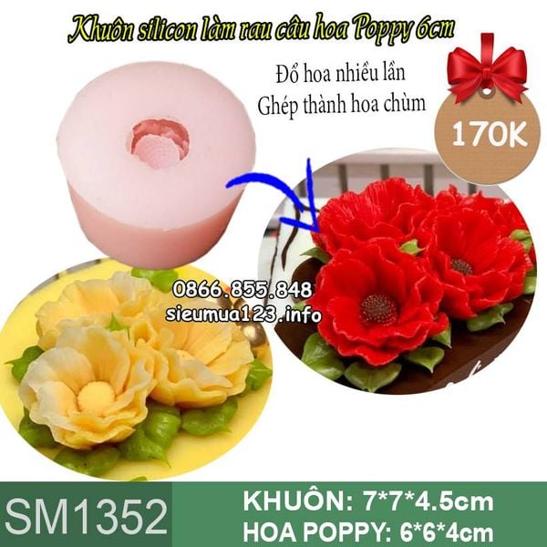 Khuôn silicon làm rau câu hoa Poppy 6cm ( SM1352 )