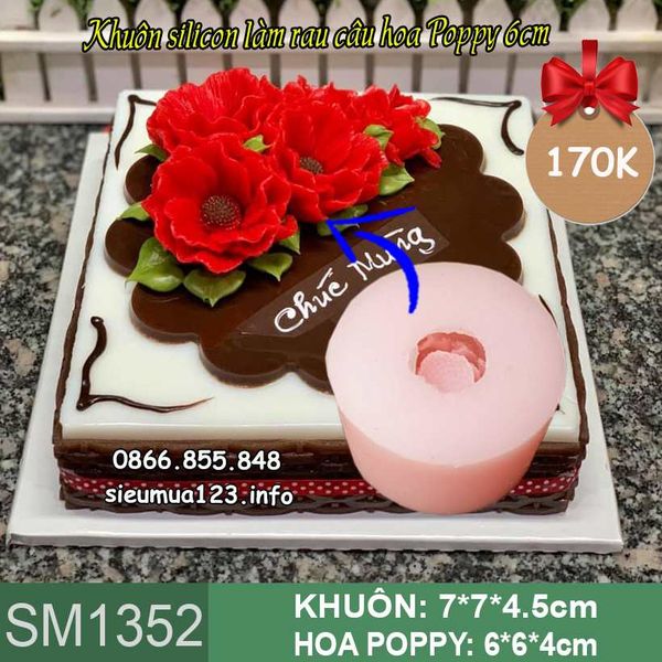 Khuôn silicon làm rau câu hoa Poppy 6cm ( SM1352 )