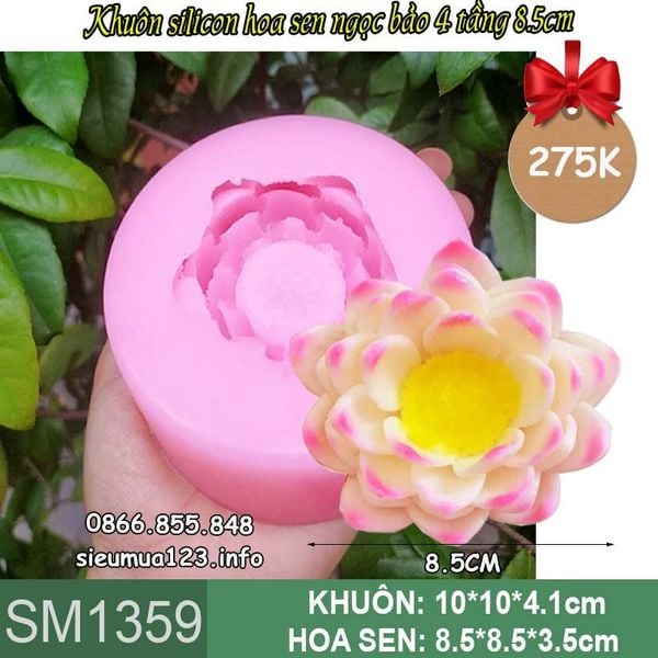 Khuôn silicon hoa sen ngọc bảo 4 tầng 8,5cm ( SM1359 )