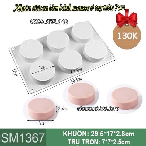 Khuôn silicon làm bánh mousse 6 trụ tròn 7cm ( SM1367 ) còn 2 cái