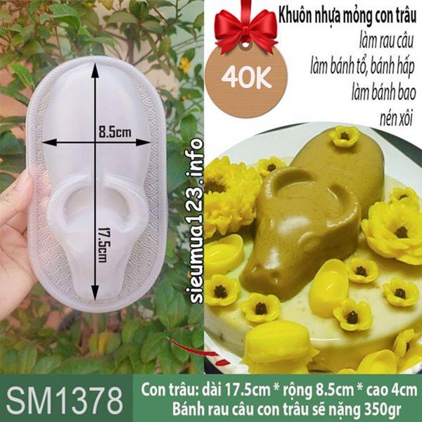 Khuôn nhựa mỏng con trâu 17,5cm làm rau câu , bánh tổ ( SM1378 )
