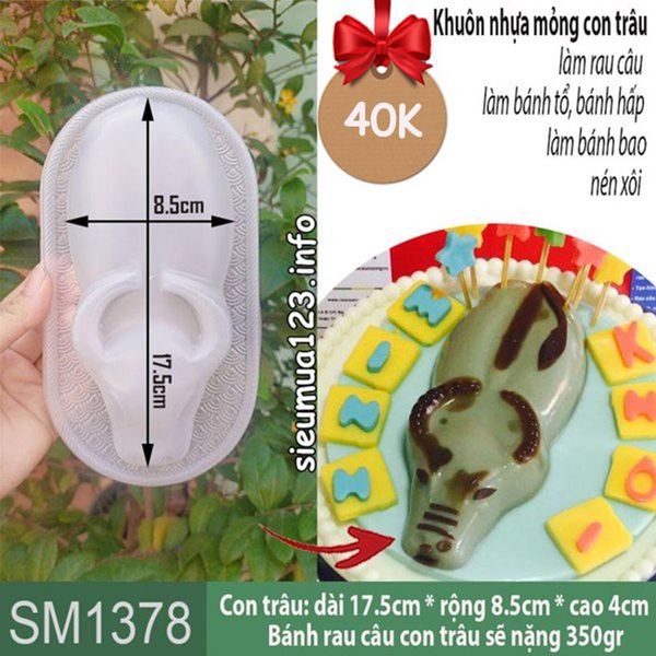 Khuôn nhựa mỏng con trâu 17,5cm làm rau câu , bánh tổ ( SM1378 )