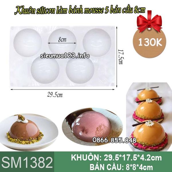 Khuôn silicon làm bánh mousse 5 bán cầu 8cm ( SM1382 )