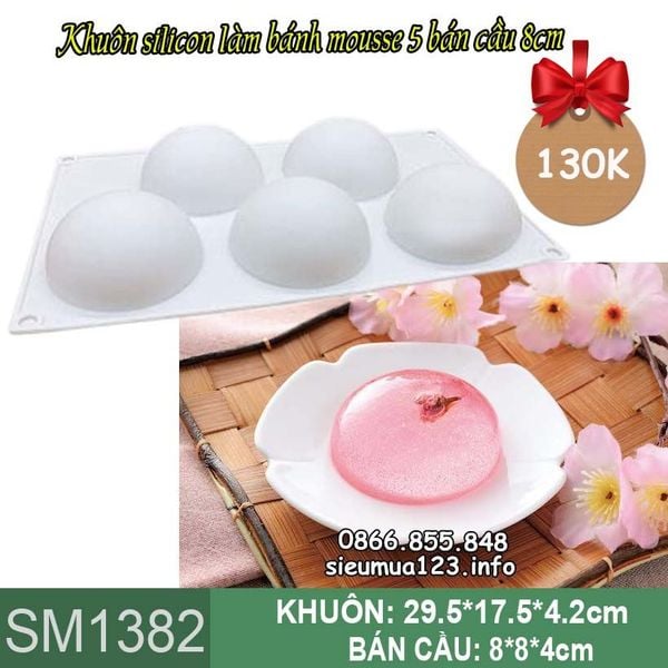 Khuôn silicon làm bánh mousse 5 bán cầu 8cm ( SM1382 )