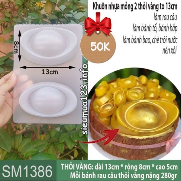 Khuôn nhựa mỏng 2 thỏi vàng to 13cm làm rau câu , bánh tổ ( SM1386 )