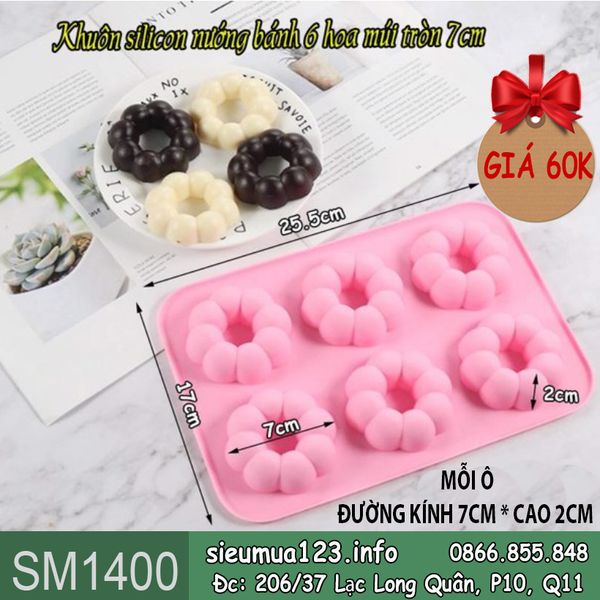 Khuôn silicon nướng bánh 6 donut hoa múi tròn 7cm ( SM1400 )