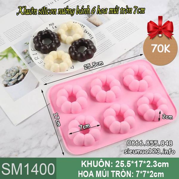 Khuôn silicon nướng bánh 6 donut hoa múi tròn 7cm ( SM1400 )
