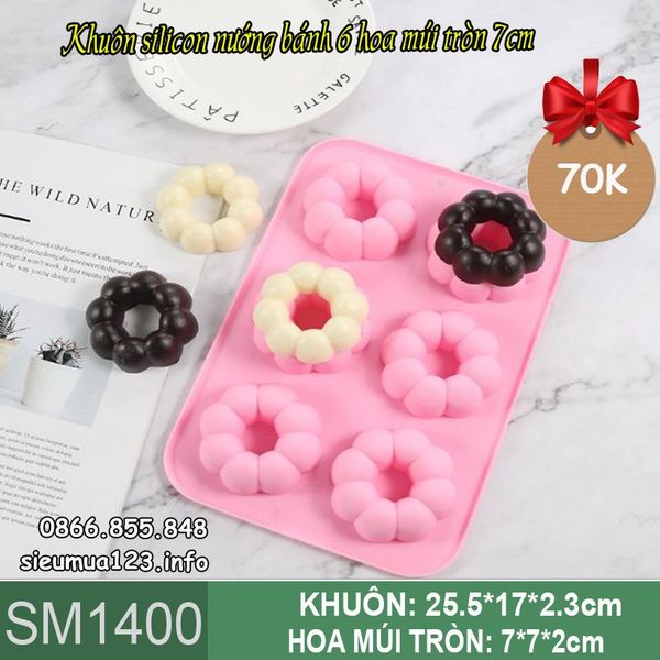 Khuôn silicon nướng bánh 6 donut hoa múi tròn 7cm ( SM1400 )