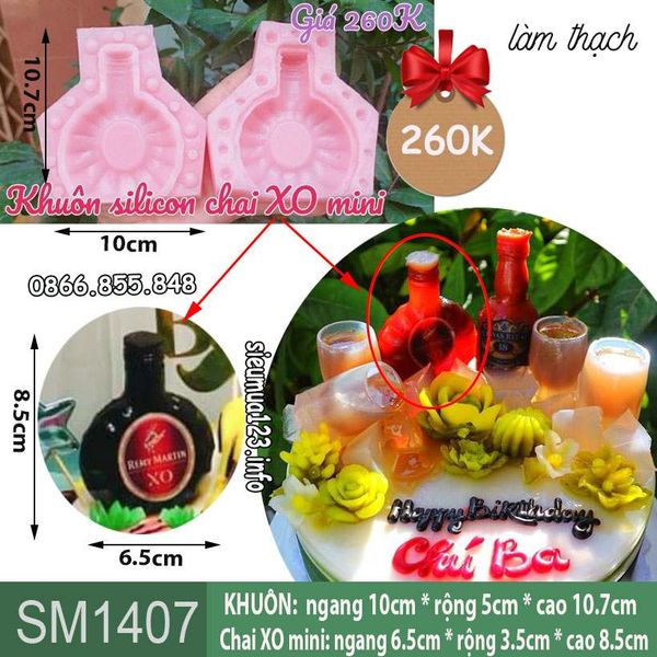 Khuôn silicon làm rau câu chai rượu XO mini 8,5cm ( SM1407 )