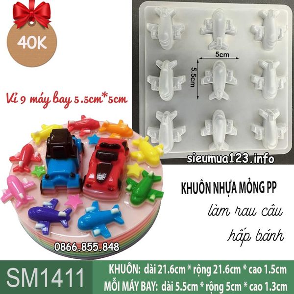 Khuôn nhựa mỏng làm rau câu 9 máy bay 5,5cm ( SM1411 )