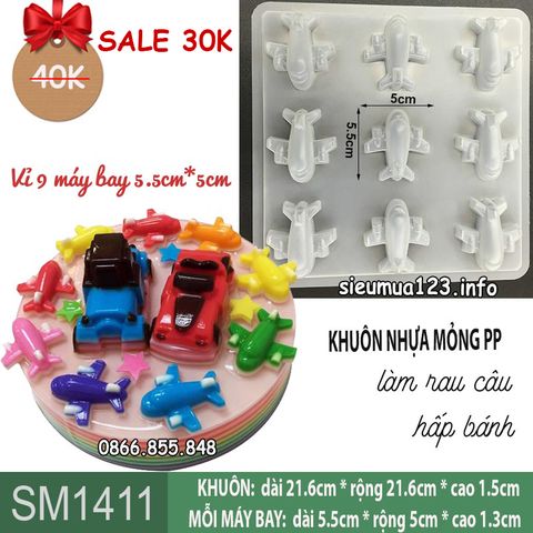 Khuôn nhựa mỏng làm rau câu 9 máy bay 5,5cm ( SM1411 )