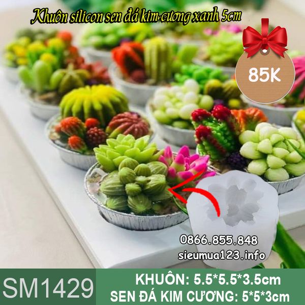 Khuôn silicon sen đá kim cương xanh 5cm ( SM1429 )