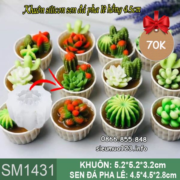 Khuôn silicon sen đá pha lê hồng 4,5cm ( SM1431 )