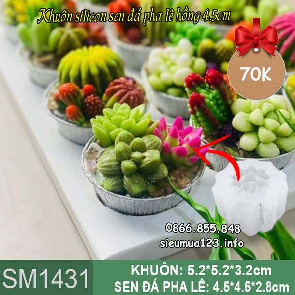 Khuôn silicon sen đá pha lê hồng 4,5cm ( SM1431 )