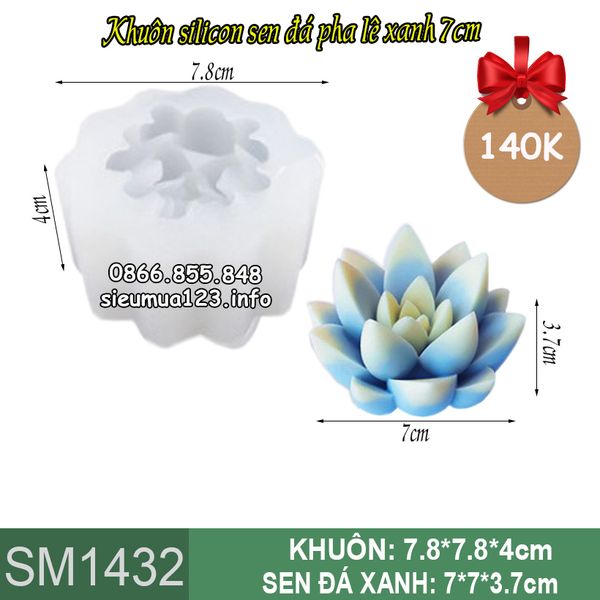 Khuôn silicon sen đá pha lê xanh 7cm ( SM1432 )
