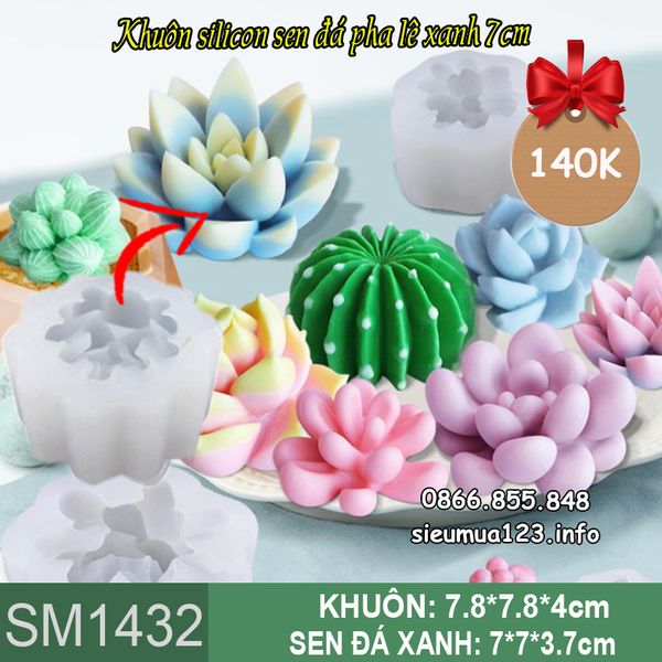 Khuôn silicon sen đá pha lê xanh 7cm ( SM1432 )