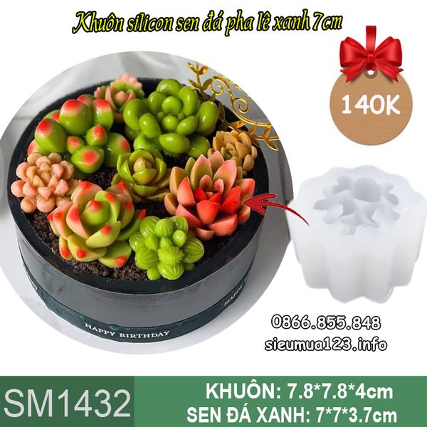 Khuôn silicon sen đá pha lê xanh 7cm ( SM1432 )