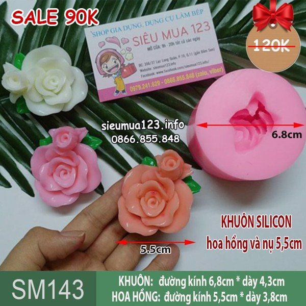 Khuôn silicon chùm hoa hồng và nụ 5,5cm ( SM143 )