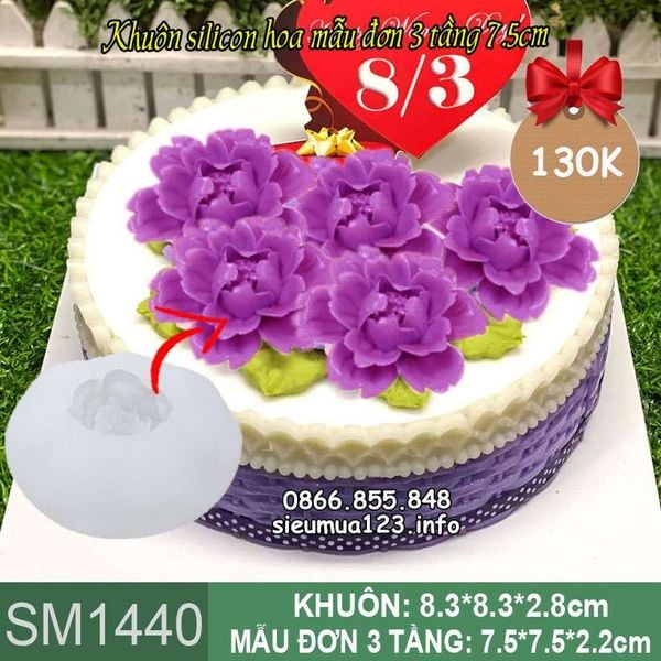 Khuôn silicon làm rau câu hoa mẫu đơn 3 tầng 7,5cm ( SM1440 )