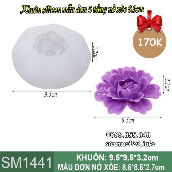 Khuôn silicon làm rau câu hoa mẫu đơn 3 tầng nở xòe 8,5cm ( SM1441 ) CÒN 1 CÁI