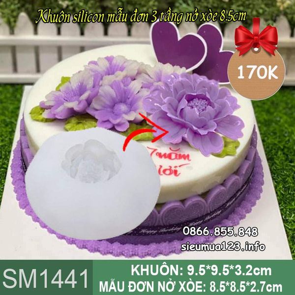 Khuôn silicon làm rau câu hoa mẫu đơn 3 tầng nở xòe 8,5cm ( SM1441 ) CÒN 1 CÁI