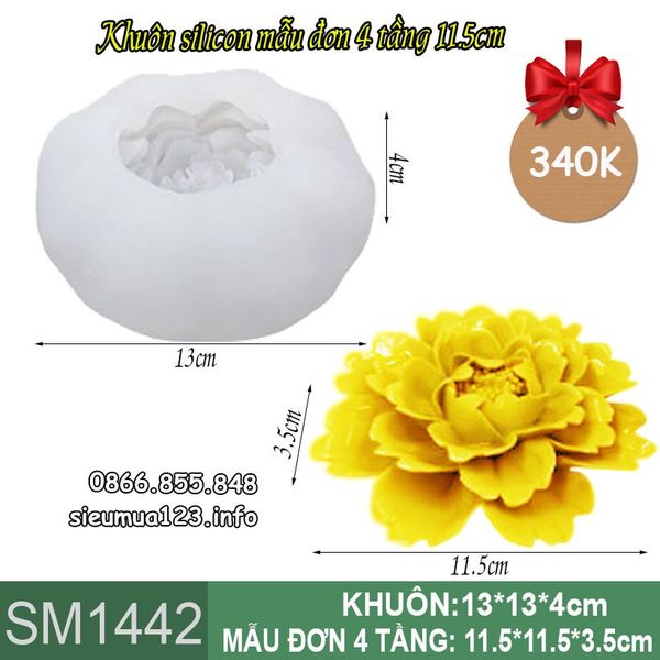Khuôn silicon làm rau câu hoa mẫu đơn 4 tầng 11,5cm ( SM1442 )