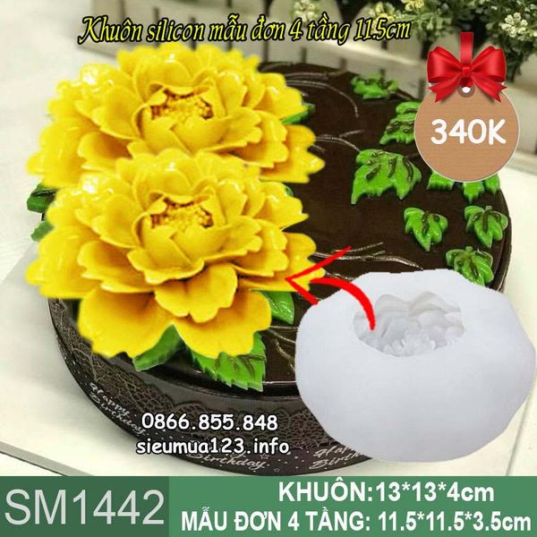 Khuôn silicon làm rau câu hoa mẫu đơn 4 tầng 11,5cm ( SM1442 )