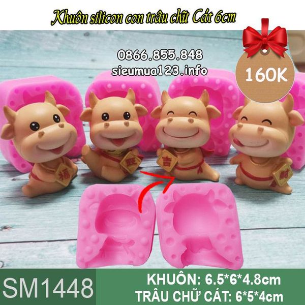 Khuôn silicon làm rau câu con trâu chữ Cát 6cm ( SM1448 )