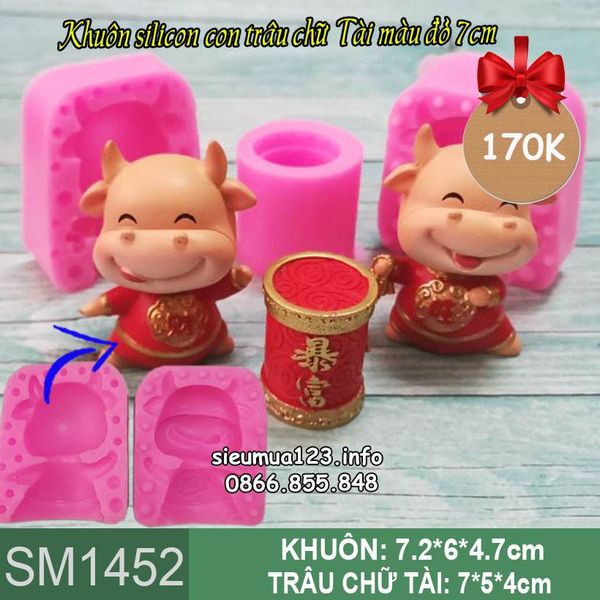 Khuôn silicon làm rau câu con trâu chữ Tài màu đỏ 7cm ( SM1452 )