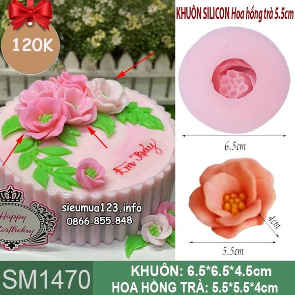 Khuôn silicon hoa hồng trà 5,5cm làm rau câu ( SM1470 )