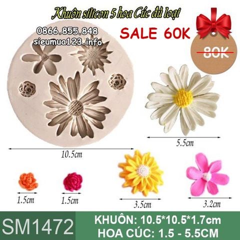 Khuôn silicon làm rau câu 5 hoa cúc đủ loại ( SM1472 )