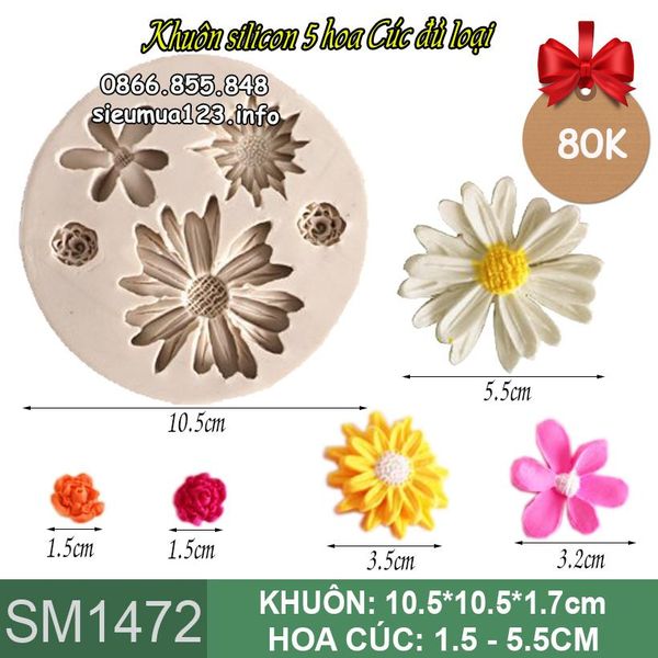 Khuôn silicon làm rau câu 5 hoa cúc đủ loại ( SM1472 )