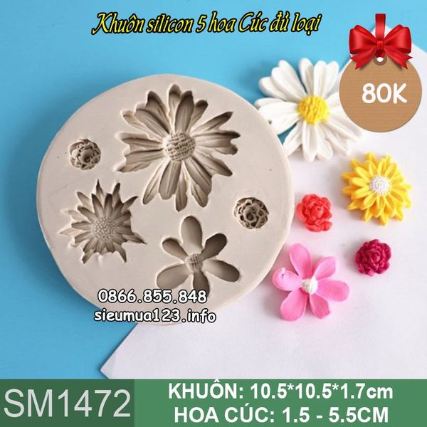 Khuôn silicon làm rau câu 5 hoa cúc đủ loại ( SM1472 )