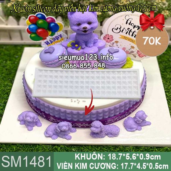 Khuôn silicon làm rau câu dây viền hạt kim cương vuông 17,7cm ( SM1481 )