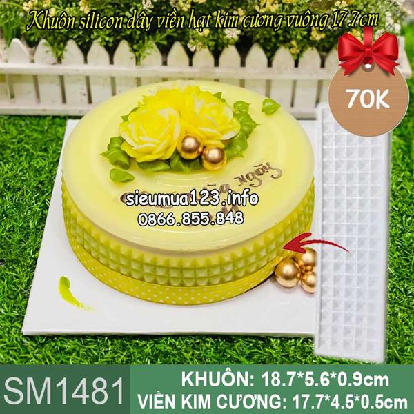 Khuôn silicon làm rau câu dây viền hạt kim cương vuông 17,7cm ( SM1481 )